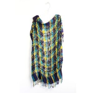 Woven scarf pashmina shawl square blue purple yellow layering pop of colour